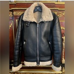 ZARA Black Faux Leather Aviator Jacket